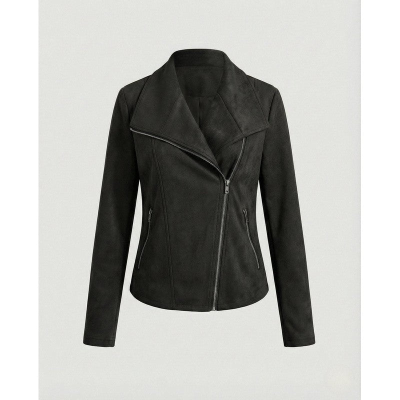 Veste moto femme - Col large et fermeture asymétrique