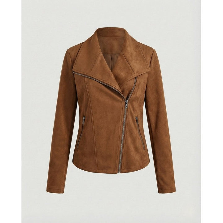 Veste moto femme - Col large et fermeture asymétrique