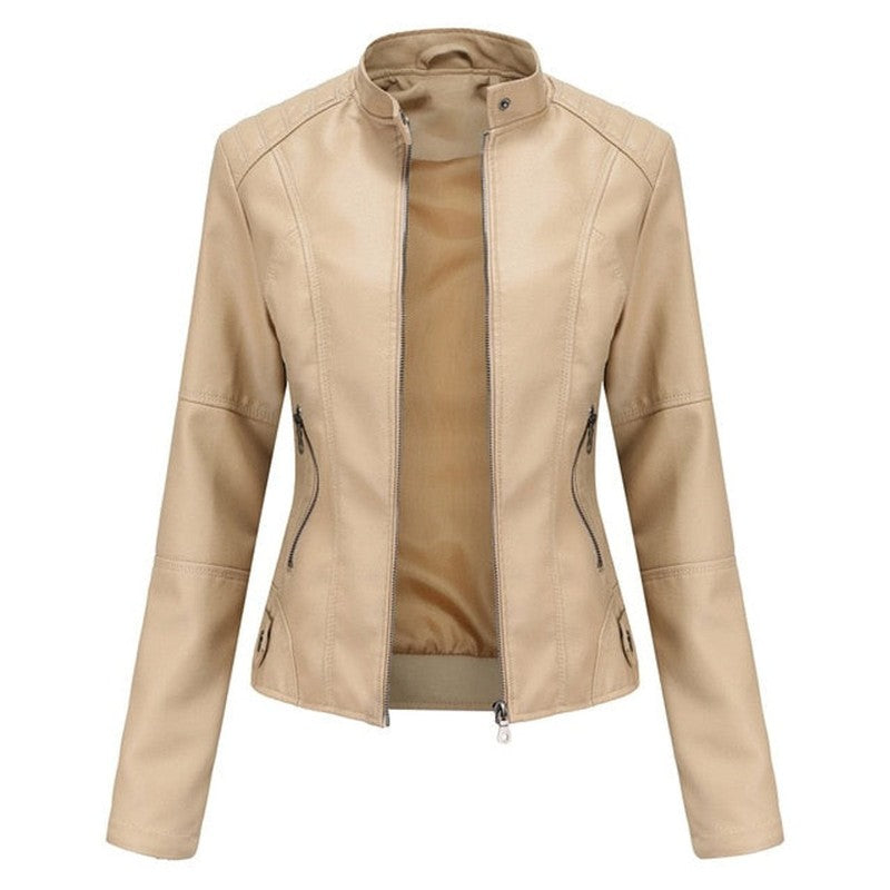 Veste moto femme - Col montant et fermeture éclair
