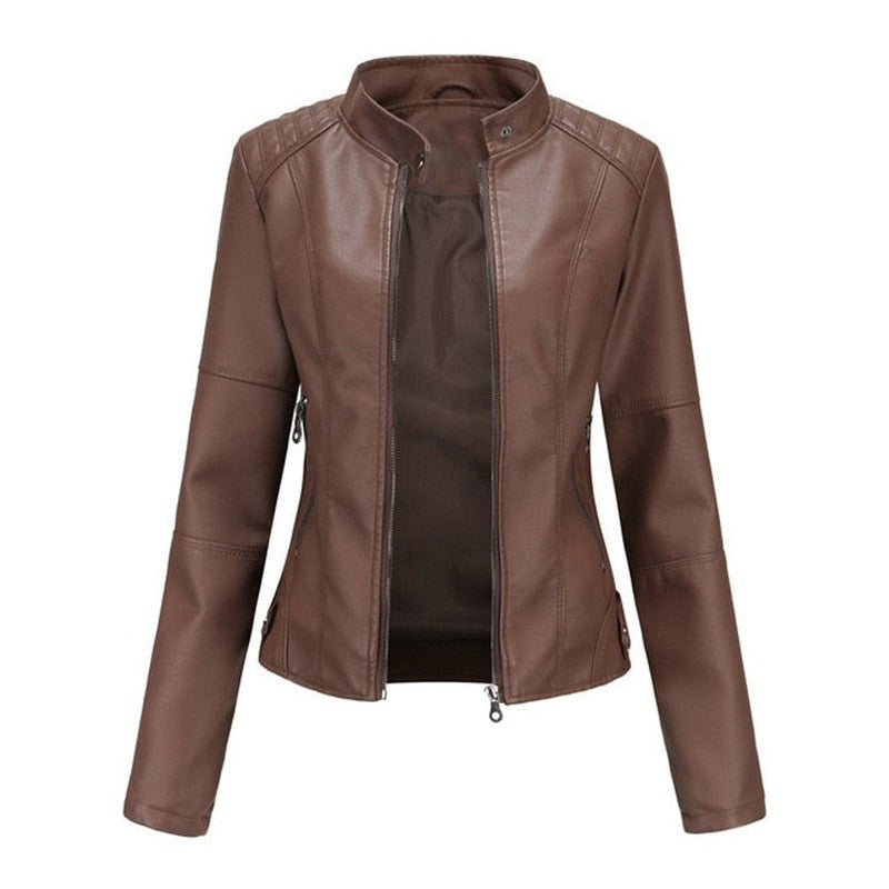 Veste moto femme - Col montant et fermeture éclair