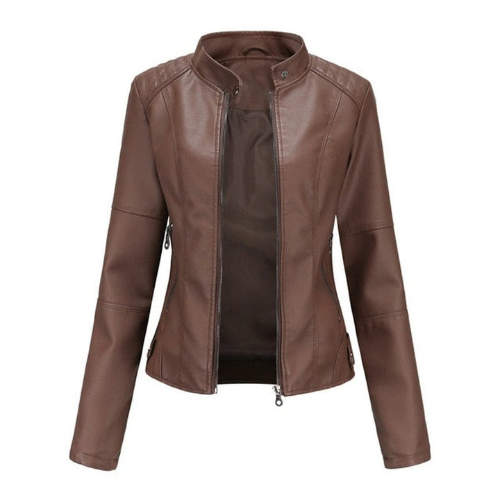 Veste moto femme - Col montant et fermeture éclair