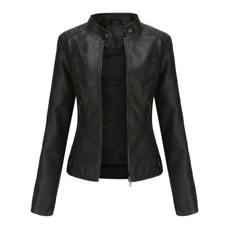 Veste moto femme - Col montant et fermeture éclair