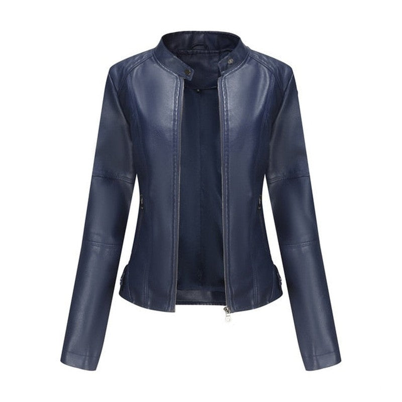Veste moto femme - Col montant et fermeture éclair