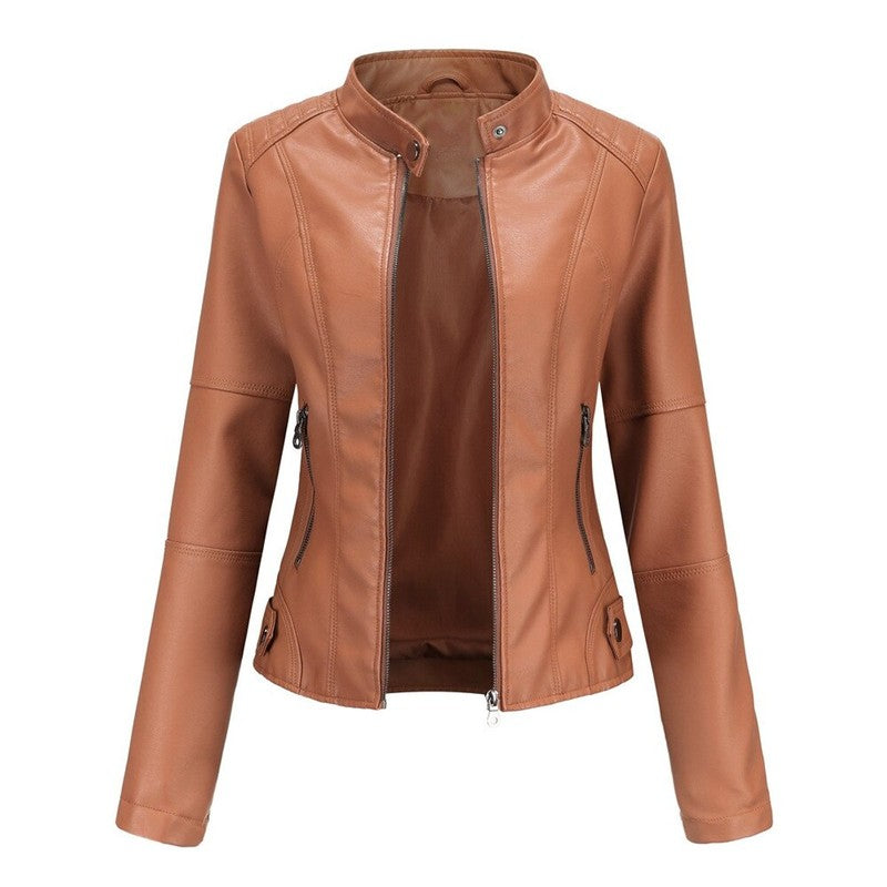 Veste moto femme - Col montant et fermeture éclair