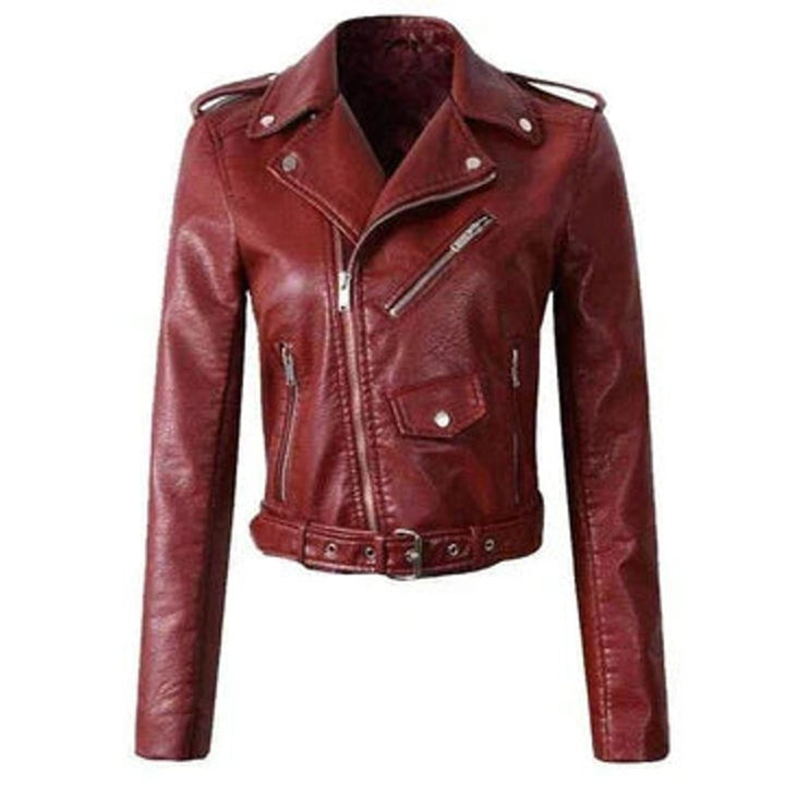 Veste moto femme - Coupe courte à ceinture