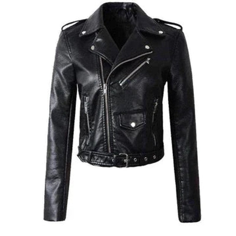 Veste moto femme - Coupe courte à ceinture
