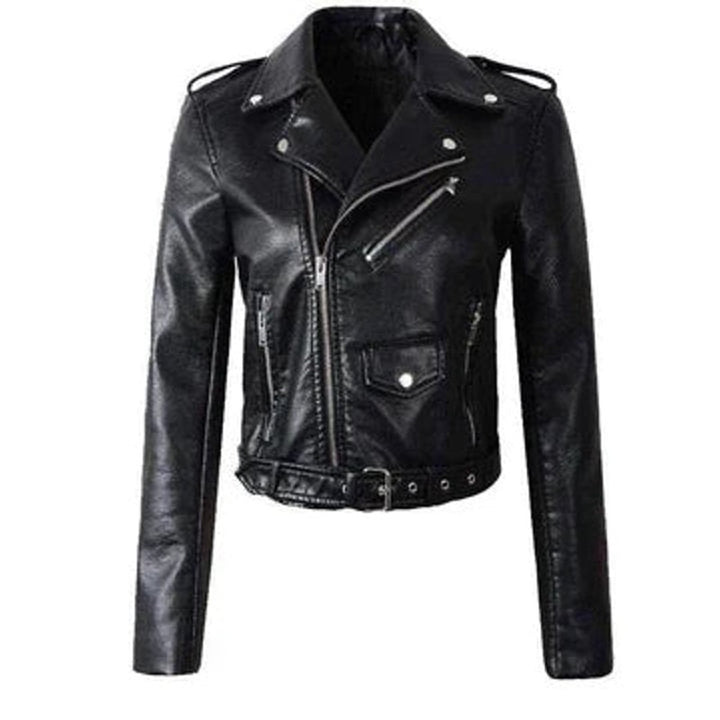 Veste moto femme - Coupe courte à ceinture