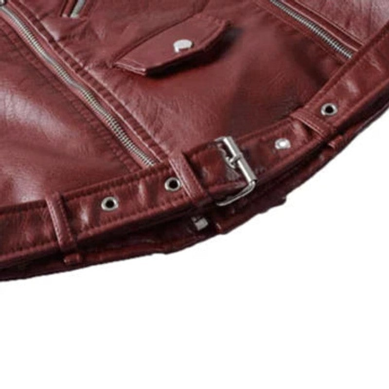 Veste moto femme - Coupe courte à ceinture
