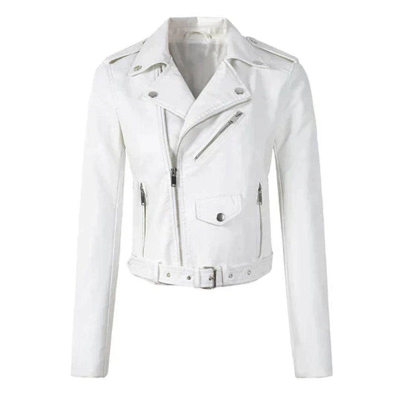 Veste moto femme - Coupe courte à ceinture