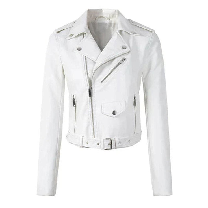 Veste moto femme - Coupe courte à ceinture